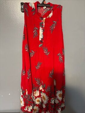 Roda Red Floral Rayon Shirt with Leaf Print